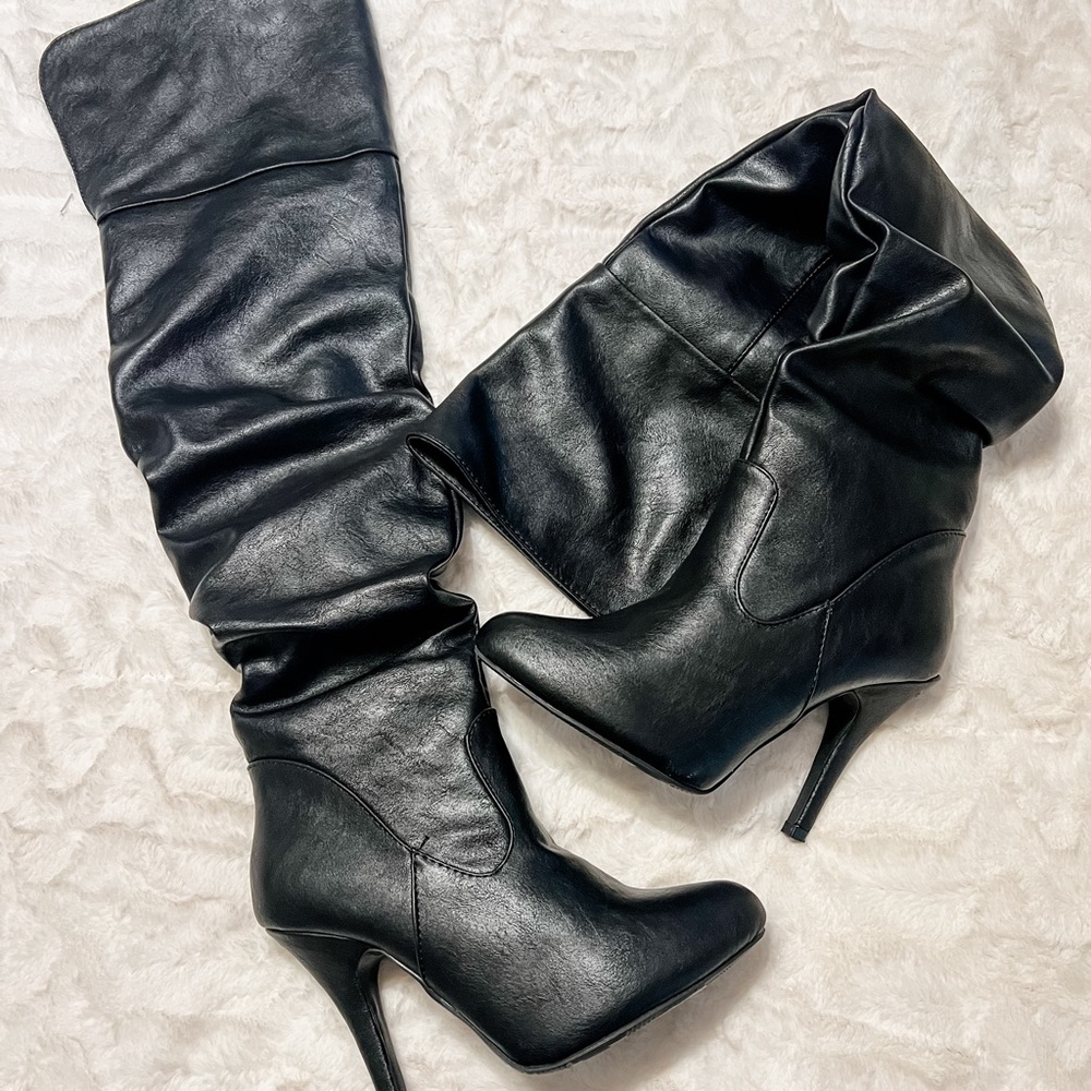 Forever Thigh High “Pleather” Boot Heels